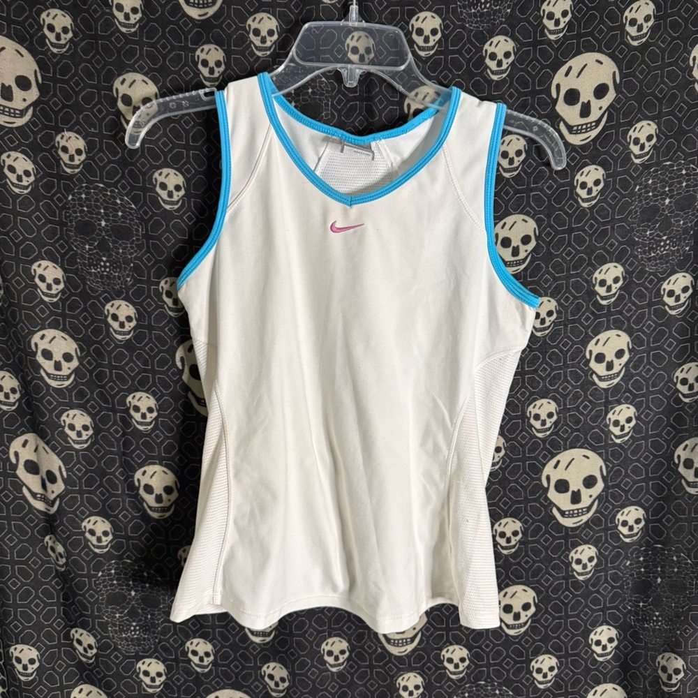Nike Women's White Tank Top with Blue Trim